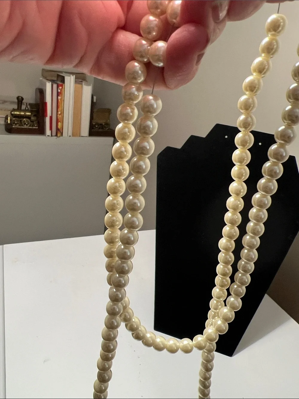 Long Faux Pearl Strand Necklace in Cream - Vintage